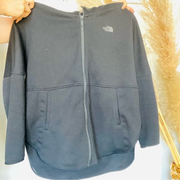NORTH FACE Black Zip Up Tulip Split Hem Sweater Hooded Hood Coat Jacket S - Picture 5 of 11